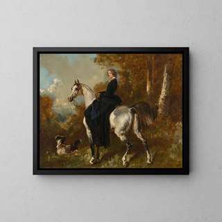 Alfred De Dreux - Amazone en noir sur un cheval gris pommel.webp