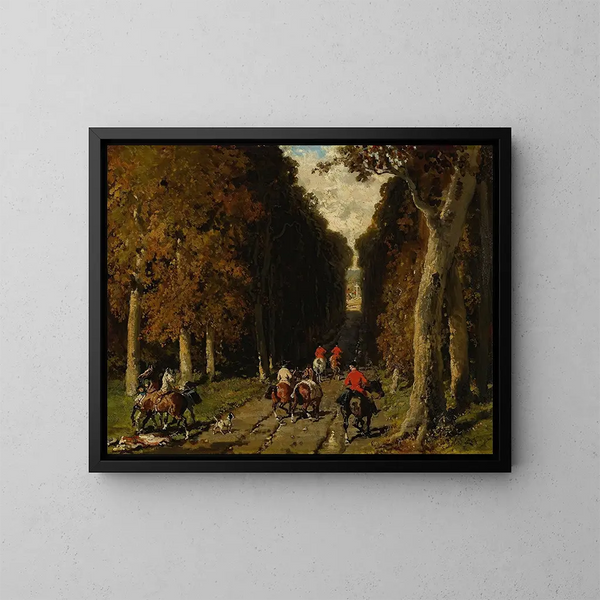 Jagd im Weg zur Kreuz - Alfred de Dreux — gerahmtes Bild an der Wand