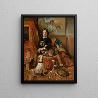Alfred De Dreux - Portrait denfant assis avec ses chiens.webp