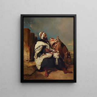 Alfred De Dreux - Seated Arab Man with Horse.webp