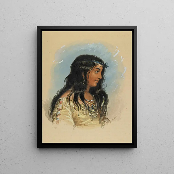 Eine junge Frau aus der Flathead-tribe - Alfred Jacob Miller — gerahmtes Bild an der Wand