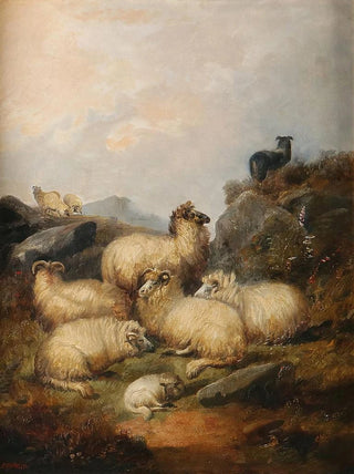 Alfred Morris - A flock of sheep in the Scottish Highlands.webp