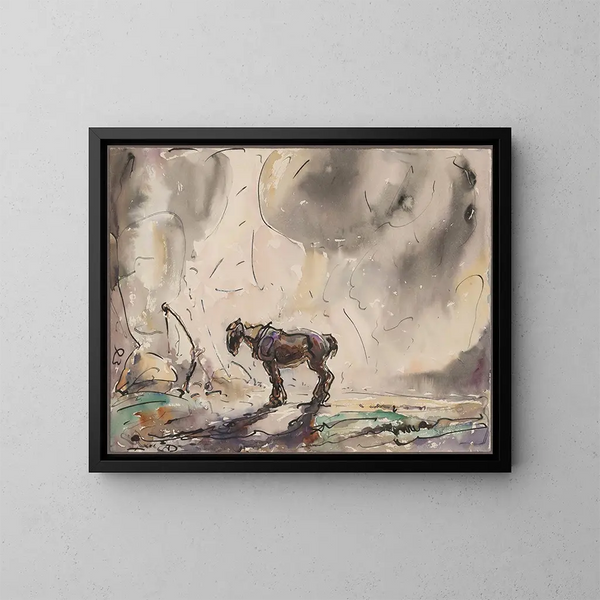 Einzelsitzendes Pferd - Alfred Ost — gerahmtes Bild an der Wand