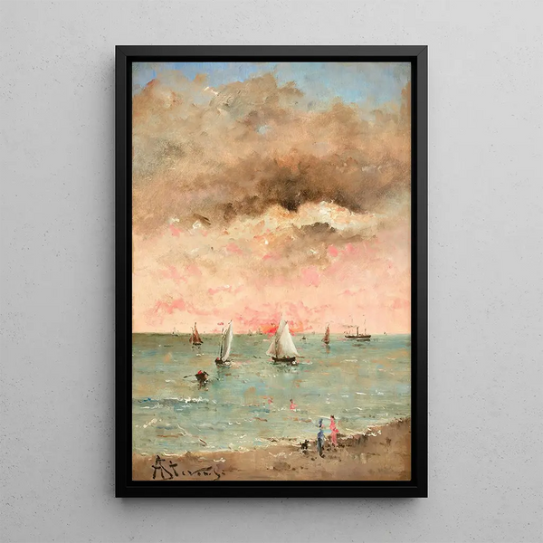 Figuren am Strand im Sonnenuntergang - Alfred Stevens — gerahmtes Bild an der Wand