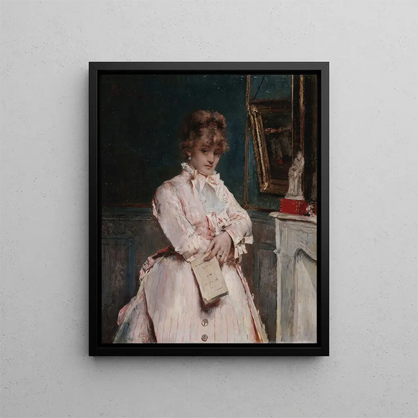Junge Frau, die ein Buch hält - Alfred Stevens — gerahmtes Bild an der Wand