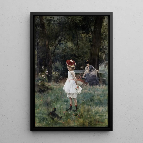 Die Mädchen mit Enten - Alfred Stevens — gerahmtes Bild an der Wand