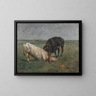 Alfred Verwee - Fight between two young bulls.webp