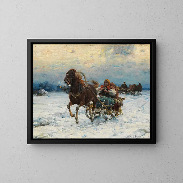 Promenade en traîneau joyeuse - Alfred von Wierusz-Kowalski — gerahmtes Bild an der Wand