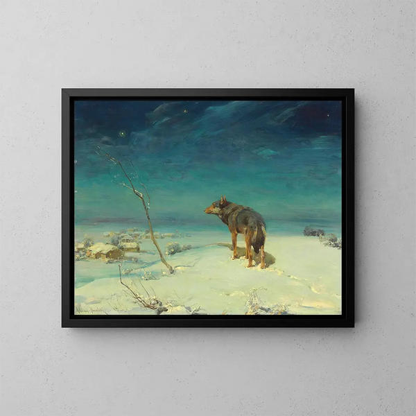 Der einsame Wolf - Alfred von Wierusz-Kowalski — gerahmtes Bild an der Wand