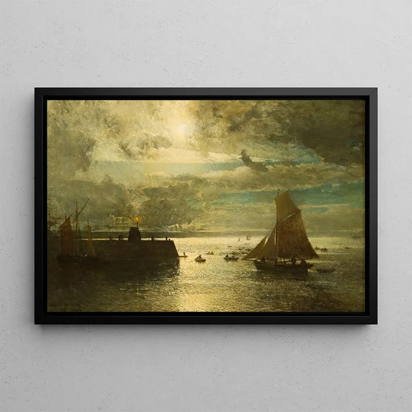 Landschaft bei Mondschein - Alfred Wahlberg — gerahmtes Bild an der Wand
