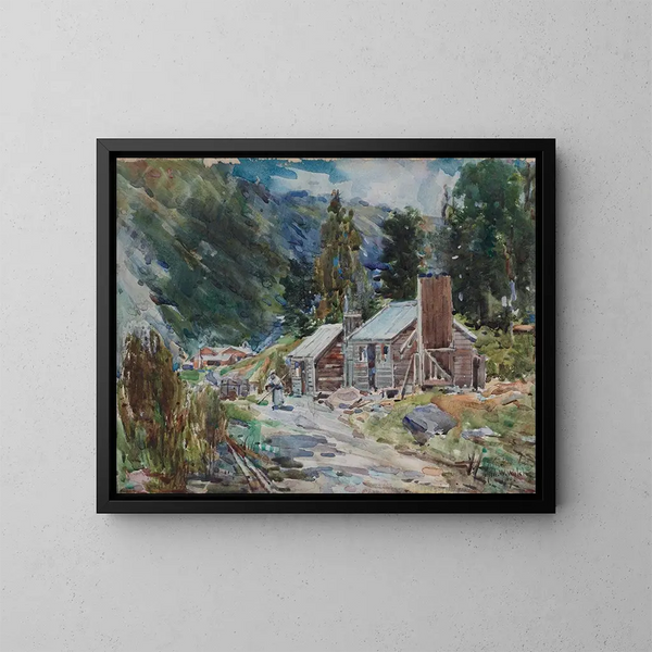 Landschaft mit Hütten - Alfred Walsh — gerahmtes Bild an der Wand