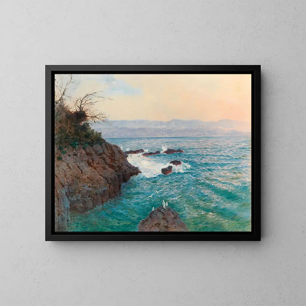 Eine Aussicht auf die Küste von Nervi - Alfred Zoff — gerahmtes Bild an der Wand