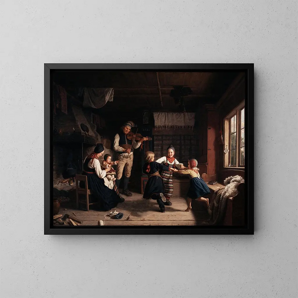 Sonntagabend auf einem Bauernhof in Dalarna - Amalia Lindegren — gerahmtes Bild an der Wand