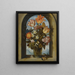 Naturstillleben mit Tulpen, Moos, Rosen, Maiglöckchen und anderen Blumen in einem Glaseinsatz, platziert in einer gewölbten Steintüröffnung - Ambrosius Bosschaert der Ältere — gerahmtes Bild an der Wand