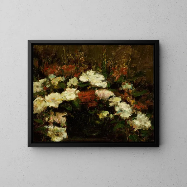 Naturstillleben mit Blumen - Amerikanische Schule — gerahmtes Bild an der Wand