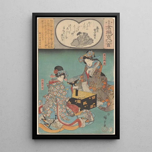 Zwei Frauen, die ein Spiel spielen - Andō Hiroshige — gerahmtes Bild an der Wand