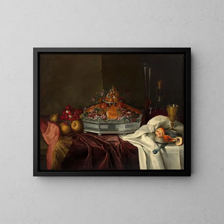 Andr Bouys - Silver epergne with candied fruits and brioche wild strawberries and carafe on an entablure.webp