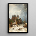 Strand in der Nähe einer Stadt mit altem Turm und Stadtmauer - Andreas Achenbach — gerahmtes Bild an der Wand