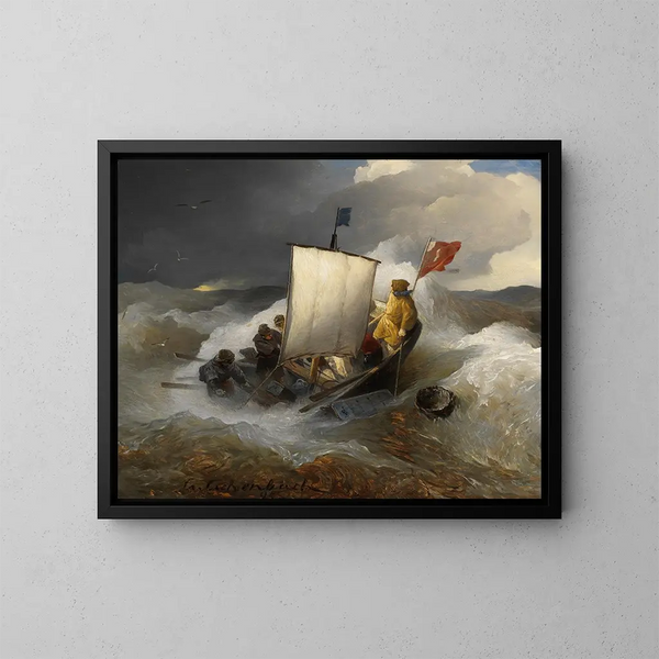 Fischerkahn auf unruhiger See - Andreas Achenbach — gerahmtes Bild an der Wand
