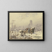 Meeresgemälde in der Nähe eines vereisten Schiffes - Andreas Achenbach — gerahmtes Bild an der Wand