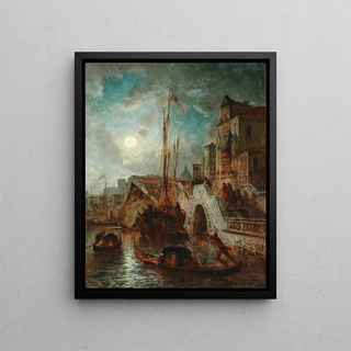 Andreas Achenbach - Venice A Canal in the Moonlight with Santa Maria della Salute in the Background.webp