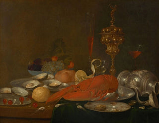 Andreas Benedetti - Homard crevettes plat dhuitres verre de vin et orfvrerie sur un entablement.webp