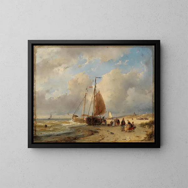 Eine Familie von Fischern am Strand - Andreas Schelfhout — gerahmtes Bild an der Wand