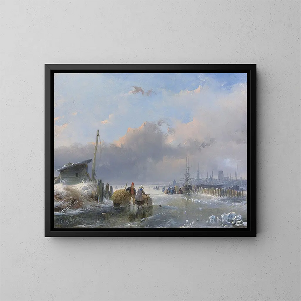 Eine Winteransicht von Dordrecht - Andreas Schelfhout — gerahmtes Bild an der Wand