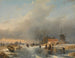 Ein Winterlandschaft mit einer Mühle und Häusern in der Nähe eines zugefrorenen Kanals - Andreas Schelfhout — Ansicht des Kunstwerks