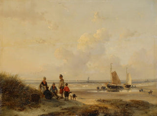 Andreas Schelfhout - Rustende vissers op een strand bij helder weer.webp