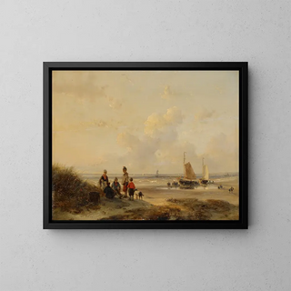 Andreas Schelfhout - Rustende vissers op een strand bij helder weer.webp