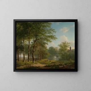 Andreas Schelfhout - Shepherd resting on a country lane near a castle.webp