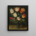 Naturstillleben mit Tulpen und anderen Blumen in einer Glasvase - Andries Daniels — gerahmtes Bild an der Wand