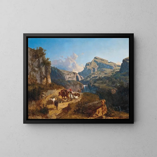 Weide mit Ziegen in einem Bergpass - András Mark — gerahmtes Bild an der Wand