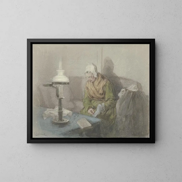 Alte Frau im Lampenlicht - Angilbert Göbel — gerahmtes Bild an der Wand
