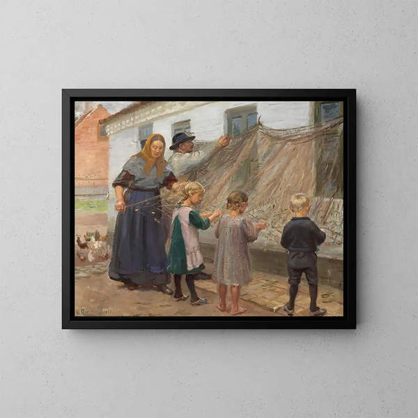 Die Fischernetze werden repariert - Anna Ancher — gerahmtes Bild an der Wand