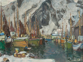 Anna Boberg - Among the Fishing Boats in Svolvaer Study from Lofoten.webp