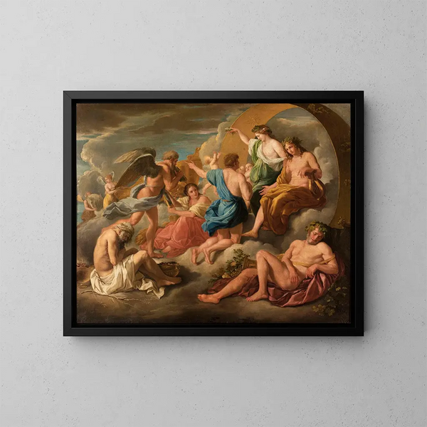 Apollon, der seinen Wagen an Phaéton anpasst - Anonym — gerahmtes Bild an der Wand