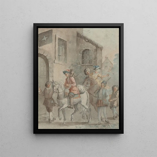 Ankunft in einer Herberge - Anonym — gerahmtes Bild an der Wand