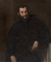 Portrait eines Mannes mit einem Fragment einer antiken Säule - Anonym — Ansicht des Kunstwerks