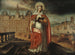 Sainte Geneviève, Schutzpatronin von Paris, vor dem Rathaus, die Hunnen abwehrend - Anonym — Ansicht des Kunstwerks