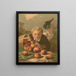 Anonymous - Young boy on the ground after he has fallen with a basket of spilled peaches.webp