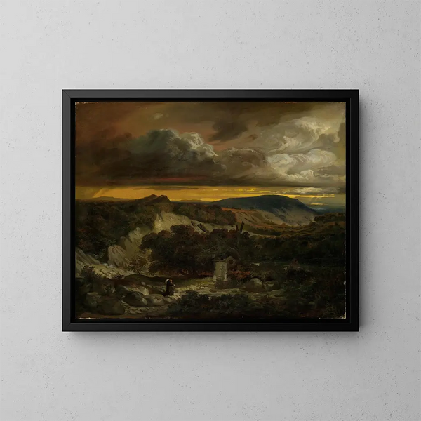 Landschaft am Abend mit Einsiedlern, die nach Hause zurückkehren - Anselm Feuerbach — gerahmtes Bild an der Wand