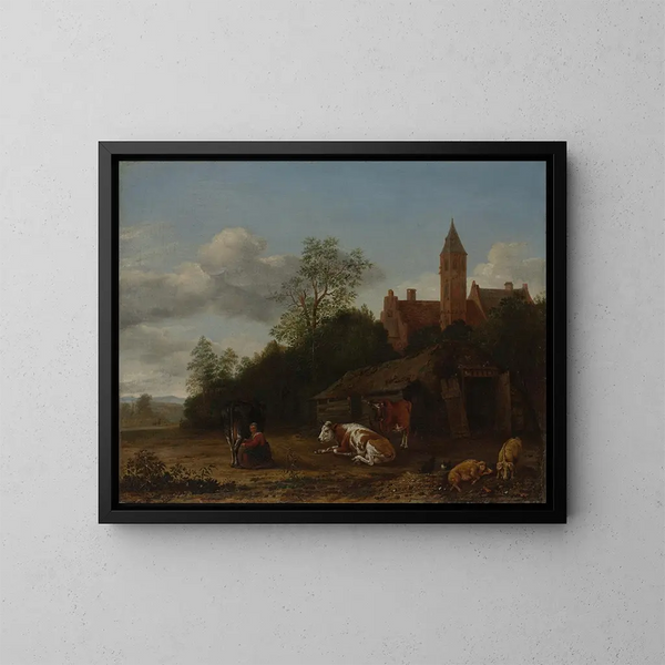 Szene vom Bauernhof - Anthonie van Borssom — gerahmtes Bild an der Wand