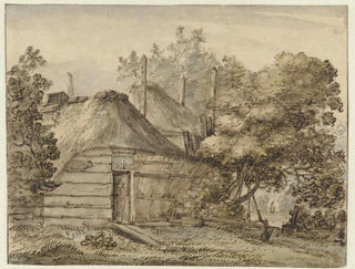 Anthonie van Borssom - Boerderij en een hooiberg tussen bomen.webp