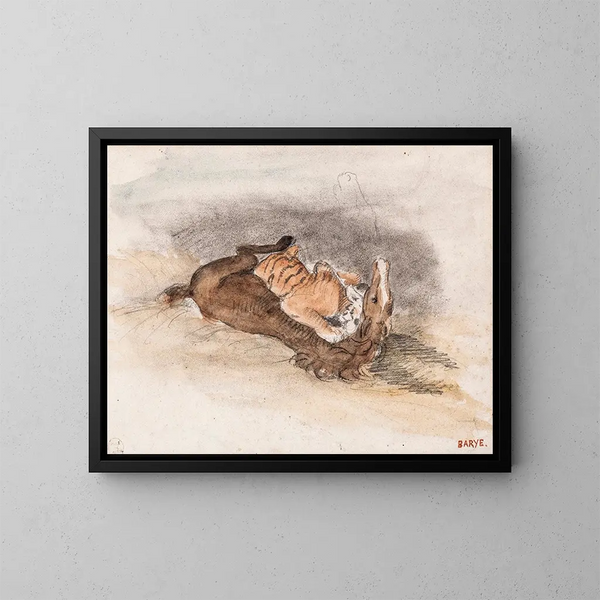 Tiger, der ein Pferd frisst - Antoine-Louis Barye — gerahmtes Bild an der Wand