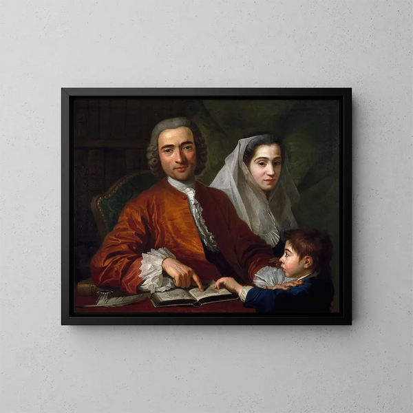 Dr Savatore Bernard mit seiner Frau und seinem Sohn - Antoine De Favray — gerahmtes Bild an der Wand