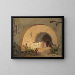Gebet vor dem Klostertor von Nonnberg in Salzburg - Anton Altmann — gerahmtes Bild an der Wand