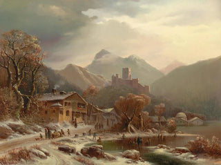 Eine winterliche Idylle mit Blick auf die Ruinen von Kropfsberg in Tirol - Anton Doll — Ansicht des Kunstwerks