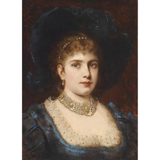 Anton Ebert - Dame in blauem Kleid mit Hut.webp